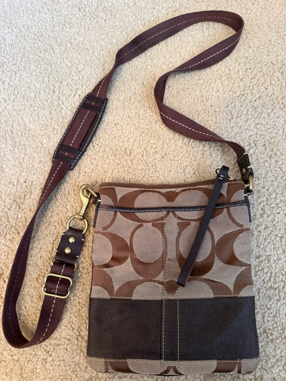 Brown Patterned Crossbody Bag - Designer-Style Shoulder Bag